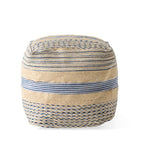 Foamma Pouf Ottoman Natural Blue, 16"x16"x16" - Square Ottoman Foot Rest for Living Room and Bedroom, Pouf Footstool with Handcrafted Wool Cover, Foot Rest for Couch, Boho Furniture for Home - color: Natural