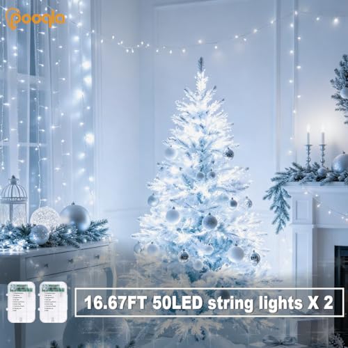 Pooqla 2 Pack String Lights Battery Operated, Total 33.3ft 100 LED Fairy Lights Indoor Outdoor Decorations, 8 Modes Cool White Battery Christmas Lights for Bedroom Classroom Porch Party Yard Decor - color: Cool White, size: 50 LED x2