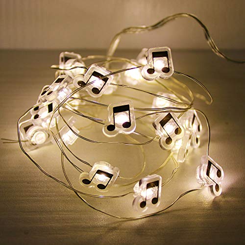 GUOCHENG 6.56ft 20 LED Music Note String Lights, Battery Operated Warm White Stave Shaped Decorative Fairy Lights, Musical DIY Gift for Music Lover - color: 2m warm