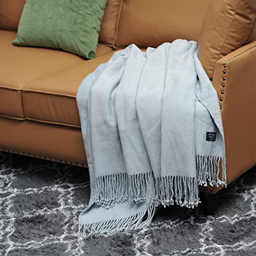 EP Mode Fringed Mulberry Silk Throw Blanket for Sofa (Baby Blue) - color: Baby Blue