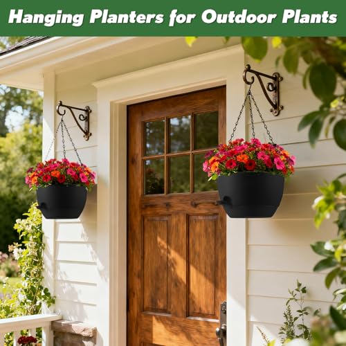 13-inch Oversized Hanging Planter Set of Two,Planters for Indoor and Outdoor Plants.Place Plant pots Across Diverse Settings Including windowsills,Living Room,and Gardens.Black - color: Pure Black, size: 13 inch