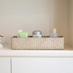Seagrass Storage Basket for Bathroom, Wicker Toilet Basket Tank Topper, Woven Storage Box for Organizing (Whitewash, 16.5" x 5.5" x 3.5")