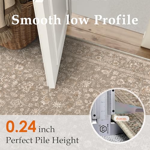 PureCozy 2x3 Deep Brown Entryway Area Rug Machine Washable Door Mat Kitchen Vintage Distressed Non Slip Carpet Indoor Retro Floral Accent Throw Small Rug for Bathroom Office Bedroom Living Dining Room - color: Taupe, size: 2' x 3' (Rectangular)