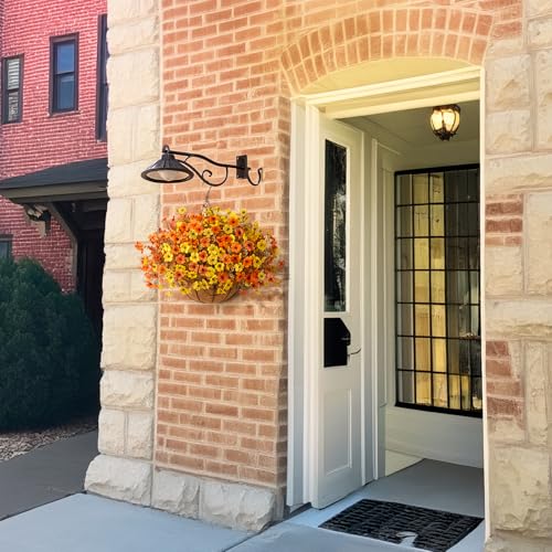 Artificial Fake Hanging Baskets Fall Flowers for Outdoors Autumn Decoration, 12 PCS Faux Daisy Silk Plants Outside UV Resistant Look Real Yard Patio Front Porch Balcony Home Decor (Orange Yellow) - color: Orange Yellow