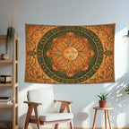 Water Lily and Sun Orange Green Tapestry, Floral Mandala Bohemian Decorative Wall Hanging, Aesthetic Tapestries for Living Room, Bedroom, Meditation 60x50 Inch - size: 60x50 Inch