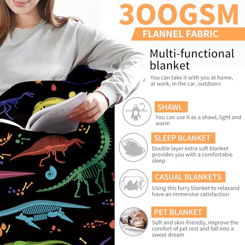 Throw Blanket for Couch, 300GSM Warm Soft Cozy Flannel Blanket, Cute Blanket for All Seasons Bedroom Home Decor Gifts, Colorful Dinosaurs 50x60 Inches - color: Colorful Dinosaurs