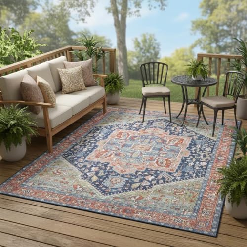 Navy Blue Distressed Vintage Medallion Washable Area Rug for Living Room Dining Kitchen Bedroom Nursery Playroom Traditional Carpet 2x3 Boho Antiqued Non Slip Large Indoor Carpet Bathmat - color: I, size: 2x3ft