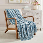 BOURINA Fluffy Chenille Knitted Fringe Throw Blanket Lightweight Soft Cozy for Bed Sofa Chair Throw Blankets, Blue 50" x 60" - color: A-blue, size: 50"×60"