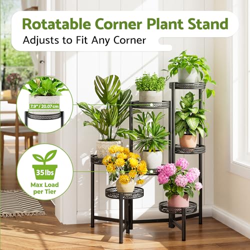 7 Tier Large Metal Plant Stand Indoor Outdoor with 7.9 Inch Wide Tray, Tiered Corner Plant Stand, Flower Display Holder Shelf, Folding Tall Rack for Patio Porch Balcony Living Room Garden - BlackWave - color: BlackWave, size: 7-tiers
