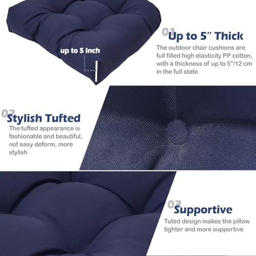 MTMR Water-Repellent Outdoor Chair Cushions Set of 2, 19”X19” Patio Chair Cushions with High Elasticity PP Cotton, No Fading Tufted Seat Cushions for Outdoor Furniture, Thick and Large Patio Cushions - color: Navy