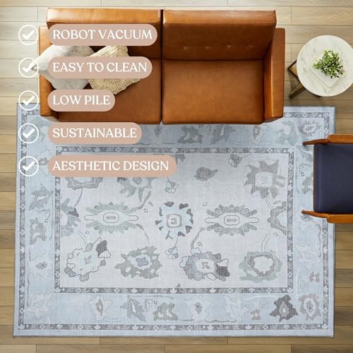 Fame Living Cream Beige Oushak Rug, Modern Rugs, Vintage, Turkish, Eclectic, Floral, Pastel, Washable, Small Throw, Accent Area Rug for Living Room, Bedroom, Kitchen, Bathroom, 2'5"x4'9" - color: Cream Beige, size: 2'6" x 4'11" (Rectangular)