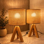 Hamilyeah Tripod Lamps for Night Stands Set of 2, Boho Bedside Lamps with Wicker Shade, Woven Table Lamps for Living Room with On/Off Switch, Wood Desk Lamps for Bedroom - color: Wood Wicker 2 PACK