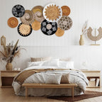 11 Pcs Boho Hanging Wall Basket Decor Handmade Woven Basket Wall Decorative Boho Wicker Baskets Placemats Round Farmhouse Bulrush Art for Rustic Home Decorations Christmas Gift(Stylish) - style: Stylish