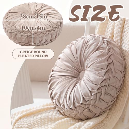 Drydiet 1 Pcs Round Throw Velvet Pillows Decorative Pleated Throw Pillows Diameter Accent Pumpkin Boho Chair Cushion for Couch Sofa Home Decoration (Greige,15'') - color: Greige, size: 15''