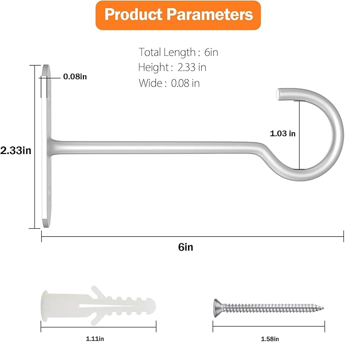 20Pcs 6in Plant Hooks,Ceiling Hooks for Hanging Plants,Decoration Wall Hook White