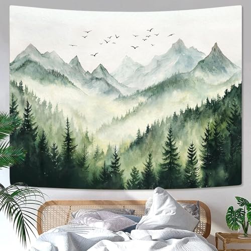 kampdream Landscape Tapestry, Scenery Art Wall Tapestries, Nature Wall Decor for Bedroom Living Room Backdrop Green Watercolor Mountain 36×48 inches - color: Watercolor Mountain, size: 48"L x 36"W