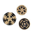 Wall Basket Decor, Woven Hanging Set of 3, Boho Circular Flat Decorative Baskets - Natural Seagrass Bowls for Living Room, Bedroom, Rattan Wall Decor Art - Handwoven (Black)