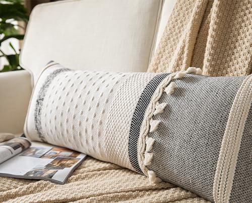 Caflife Boho Lumbar Throw Pillow Cover 14X36 Long Decorative Pillows for Bed, Black Beige Woven Body Pillow Cover for Farmhouse Chair Sofa Bedroom Living Room Home Decor Couch Cushion Case, Pack of 1 - color: Black Beige, size: 36" x 14" (Pack of 1)