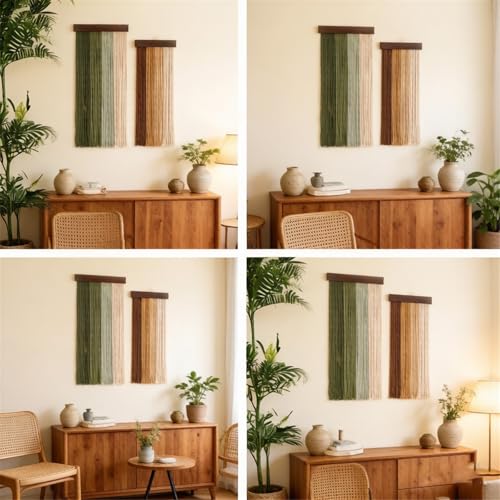 MENGLANSI 2Pieces Tassels Wall Tapestry Cotton and Wooden Hanging Decoration for Home Border Fabric Wall Art - color: black b