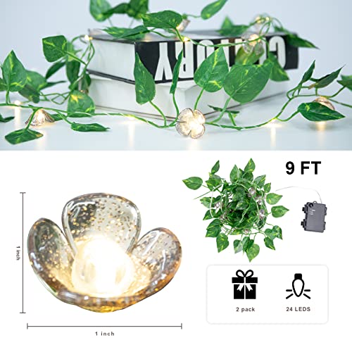 Vigdur 2 Packs Vine String Lights - Tiny Leaf Ivy String Lights with 48 Flower Lights Battery Powered Waterproof Fairy Light Indoor Outdoor for Bedroom Party Garden Wall Décor St. Patrick's Day - color: Green Leaf