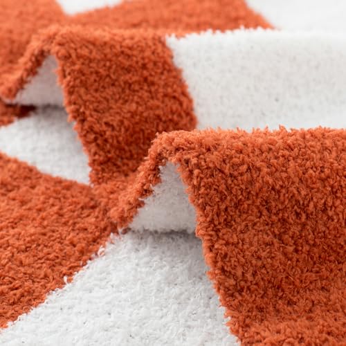 Carriediosa Checkered Throw Blanket 60" X 80" Twin, 400GSM Ultra Soft Microfiber Fuzzy Fluffy Reversible Cute Preppy Knitted Blankets Cozy Plush Fall Throws for Couch, Bed, Sofa, Rust - color: Check - Rust, size: 60" X 80"
