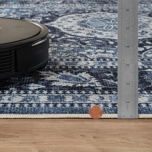 Bloom Rugs Caria Washable Non-Slip 7 ft Runner - Blue Traditional Runner for Entryway, Hallway, Bathroom, and Kitchen - Exact Size: 2'6" x 7' - color: Blue, size: 2'6" x 7' (Runner)