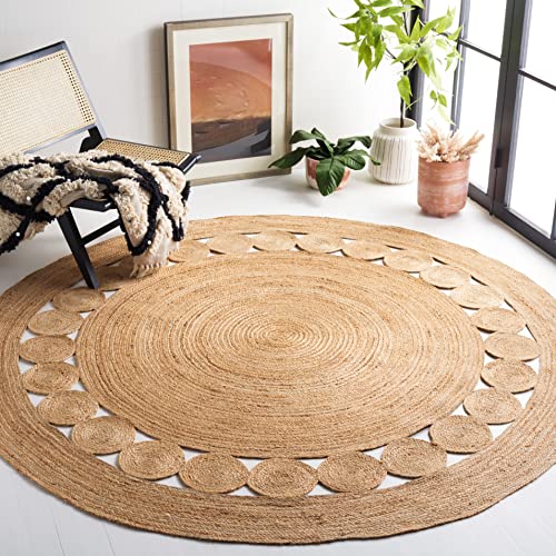 SAFAVIEH Area Rug 4' Round - Natural Fiber Collection - Natural Brown, Handmade Jute, Boho Farmhouse Braided Design (NF364A) - color: Natural, size: 4' (Round)