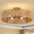 24" Natural Rattan Flush Mount Ceiling Light Fixture, 5-Light Gold Hand-Woven Wicker Boho Chandelier for Bedroom, Living Room, Dining Room, Kitchen, Rustic Lamp for Hallway and Entryway - color: Pattern A