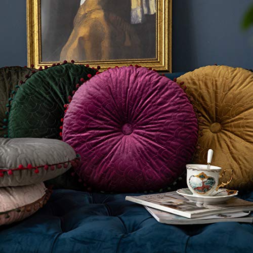 vctops Velvet Soft Round Chair Pads Cute Gradient Pom Pom Indoor Dining Chairs Cushion (Purple, Diameter 16") - color: Purple, style: Diameter 16 Inch