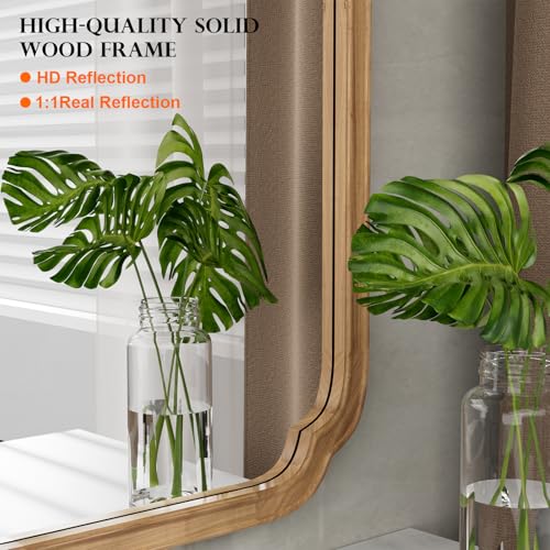 WallBeyond 24" x 36" Rounded Corner Arch Wall Mirror with Wood Frame for Entryway, Living Room or Bedroom Home Decor - Light Woodgrain [24" x 36" Honey-Colored] - color: Honey a, size: 36"L x 24"W