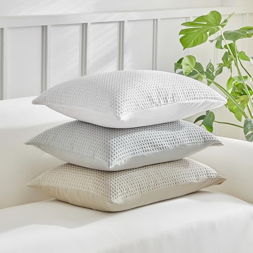 WARMDERN Waffle Weave Pillowcases Standard Size 2 Pack Pillow Cases Soft Microfiber Pillow Case Covers Set of 2 Boho Woven Textured Pillowcase with Envelope Closure(Light Grey, Standard, 20x26 Inches) - color: Light Grey-waffle Weave, size: 20" x 26" (Pac
