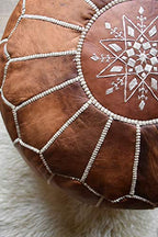 Poufs&Pillows Premium Moroccan Leather Pouf - Handmade - Delivered Stuffed - Ottoman, Footstool, Floor Cushion (Cognac Brown)