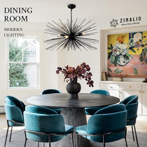 31in Black Sputnik Chandelier 4-Light Starburst Chandelier Light Fixture Solid Metal Mid-Century Modern Satellite Light Fixture for Dining Room Bedroom Bathroom Entryway Kitchen Island Foyer - color: Black 31" 4-Light