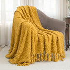 Winter Knit Throw Blanket Fluffy Fuzzy Soft Lightweight Cozy Farmhouse Tassels Chunky Knitted Throws for Couch Sofa Bed (Mustard Yellow, 50"x60") - color: Mustard Yellow, size: 50"x60"