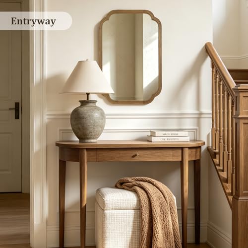 WallBeyond 20" x 30" Wood Mirror Rounded Corner Arch Wall Mirror with Wood Frame for Entryway, Living Room or Bedroom Home Decor [20" x 30" Natural Color] - color: Natural a, size: 30"L x 20"W