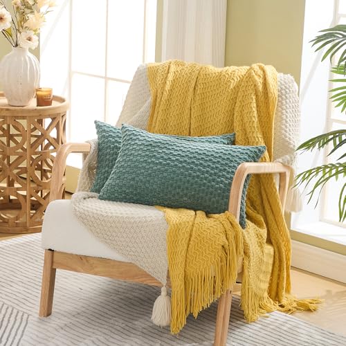GAWAMAY Decorative Corduroy Lumbar Throw Pillow Covers 12x20 Inch Set of 2 for Living Room Couch Bed Sofa, Farmhouse Cushion Cover Soft Striped Neutral Pillows Cases Home Decor (30x50cm) Blue Green - color: Blue Green, size: 20" x 12" (Pack of 2)