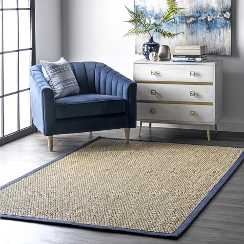 Nuloom Elijah Navy/Natural, 5' x 8', Basketweave, Seagrass, Soft and Textured, High Traffic, Stain Resistant, Easy Clean, Durable Area Rug for Bedroom, Living Room, Dining, Den, Foyer, Entryway - color: Navy, size: 5' x 8' (Rectangular)