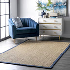 Nuloom Elijah Navy/Natural, 3' x 5', Basketweave, Seagrass, Soft and Textured, High Traffic, Stain Resistant, Easy Clean, Durable Area Rug for Bedroom, Living Room, Dining, Den, Foyer, Entryway - color: Navy, size: 3' x 5' (Rectangular)