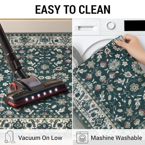 KUTA Vintage 2x3 Rugs for Entryway, Non-Slip Washable Kitchen Area Rug & Indoor Door Mat with Floral Print, Green Beige Ultra Thin Soft Low-Pile Throw Rug for Front Door, Bedside, Small Spaces - color: Green Beige, size: 2' x 3' (Rectangular)