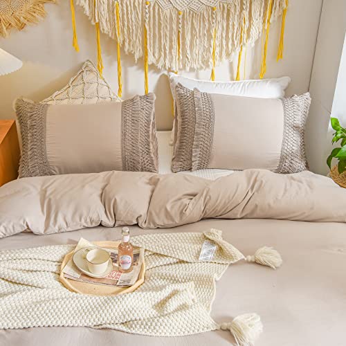Taupe Pillowcases, Khaki Macrame Tassel Pillow Cases Set of 2, Soft Washed Microfiber, Taupe Decor Tassel Boho Pillow Cover, 2 Pack (King, Taupe Tassel) - color: Taupe Tassel, size: King, 20" x 40" (Pack of 2)