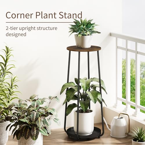 YINMIT Plant Stand Indoor, 2 Tier Wood Plant Stand, 30" Tall Vertical Flower Pot Stand, Round Corner Plant Shelf, Planter Pot Holder for Balcony Garden Patio Living Room - size: 30 In