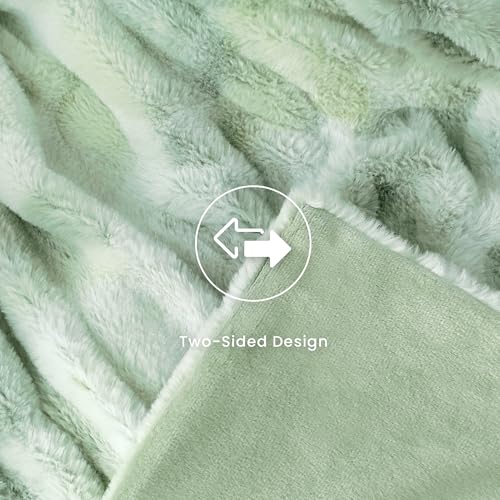 Faux Rabbit Fur Throw Blanket, Ultra Soft Plush Cozy Blanket for Couch Bed, Thick Fluffy Ruched Tie-Dye Decorative Blanket, Giftable,50"x60",Tie-Dye Sage - color: Tie-dye Sage, size: Throw(50"x60")