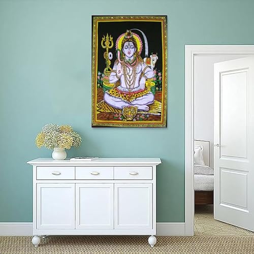 Rastogi Handicrafts Cotton Cloth Fabric Poster 40" X 30" Poster Size Wall Hanging For Home Room Decoration Decor (SHIVA-G) - color: SHIVA-G
