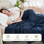 EMME Cotton Throw Blanket for Couch Soft Muslin Blankets 50"x60" Lightweight Breathable Blanket All Season Gauze, Navy - color: 05 - Navy, size: Throw (50" x 60")