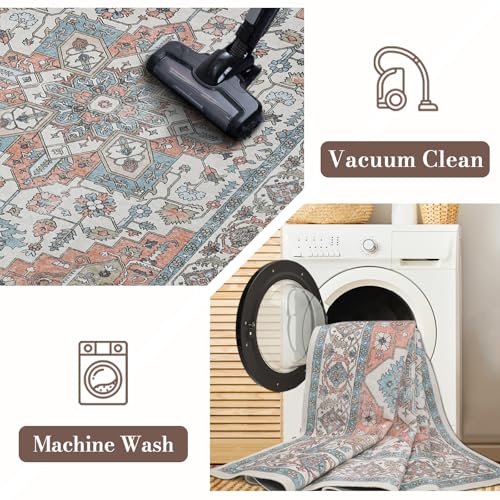 Area Rug 4×6, Vintage Boho Rug,Ultra-Soft Low Pile, Washable, Non Slip,Stain Resistant, Printed Carpet for Living Room Bedrooms Playroom Office Kitchen,Red/Beige - color: Red/Beige, size: 4×6