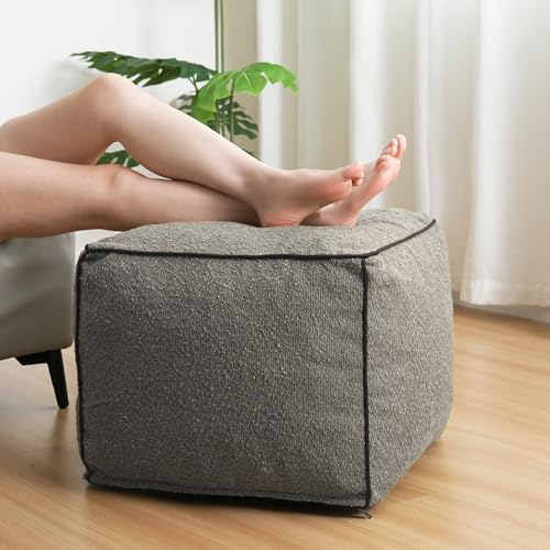Pouf Ottoman Stuffed Modern Foam Filled Foot Rest Poufs for Living Room Chair Decorative 20 X 15 Inches Boho Relax Stool Floor Poufs Foot Rest for Living Room,Grey - color: Grey