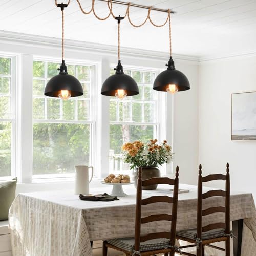 3 Light Hemp Rope Plug in Pendant Light Rattan Hanging Lights with Plug in Cord with Woven Lamp Shade, Hanging Lights with Plug in Cord Hemp Rope Hanging Lamp - color: 3 Light 7.8IN Pendant Light