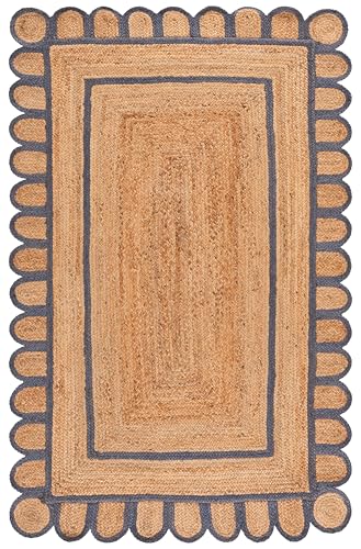 SAFAVIEH Area Rug 6x9 - Natural Fiber Collection - Natural & Blue, Handmade Jute, Ideal for Living Room, Bedroom, Dining Space (NFB125M) - color: Natural/Blue, size: 6' x 9' (Rectangular)