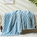 NEWCOSPLAY Super Soft Throw Blanket Blue Premium Silky Flannel Fleece 3D Clouds Stylish Jacquard Lightweight Bed Blanket All Season Use 350GSM (Blue, Throw(50"x60")) - color: Blue, size: Throw(50"x60")