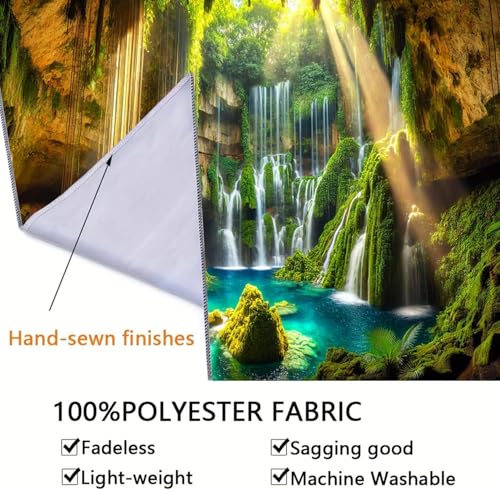 FENDROM Waterfall Tapestry Tropical Forest Mountain Sunset Cave Stone Wall Hanging Scenic Rainforest Landscape Nature Sunrise Headboard for Bedroom Living Room Home Decor - color: Cave, size: 59"L x 51"W